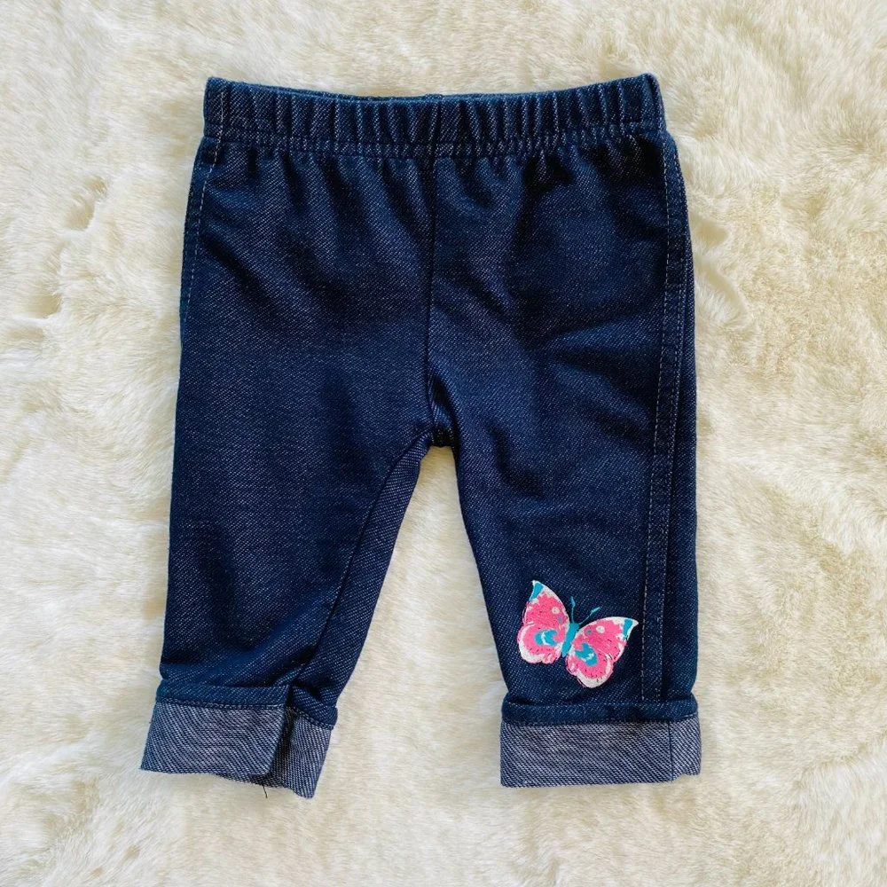 Girl’s Infant Outfit Size 12 months Butterfly Top Capri Denim Leggings - Picture 10 of 14